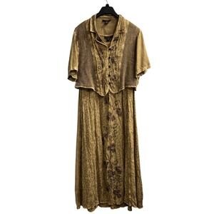 Magic Dress‎ Set Womens OS Brown Embroidered Floral Maxi W Jacket Boho Hippie